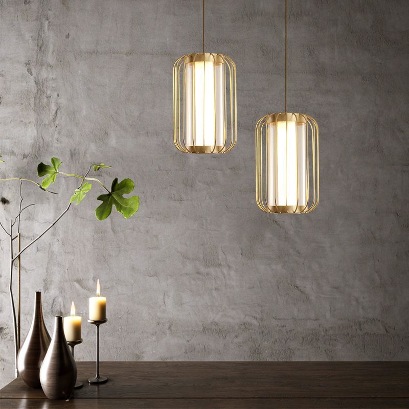 Gold Lantern Shade Pendant Lighting New Chinese Style 1 Light Restaurant Hanging Lamp