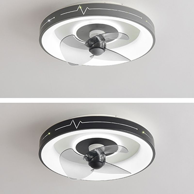 Metal Round Ceiling Fan Modern Style 2 Lights Flush Mount Lamp