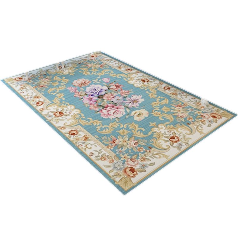 Multi-Color Floral Pattern Rug Polypropylene Retro Indoor Rug Non-Slip Backing Machine Washable Rug for Parlor