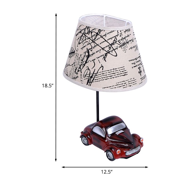 Barrel Night Table Lamp Kids Fabric 1-Light Bedroom Nightstand Light in Beige with Car Base