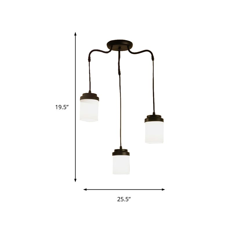 Cylinder Shade Hanging Light Contemporary Frosted Glass Pendant Lamp in Black & White for Kitchen