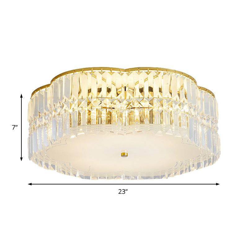 Golden Flower Flush Pendant Light Modern Clear Crystal 15"/19" W LED Flush Light with Acrylic Diffuser