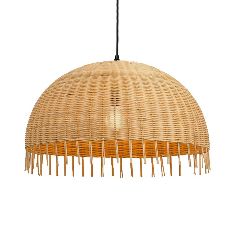 Beige Hand-Woven Pendant Light Fixture with Dome Shade Modern Style 12"/16" W 1 Head Rattan Hanging Lamp