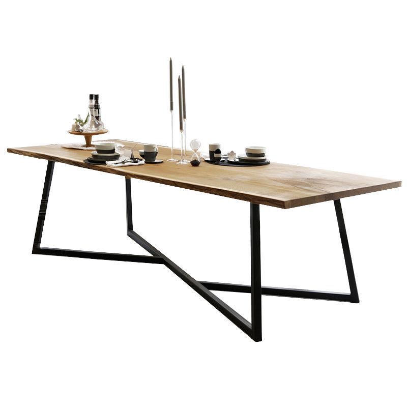 Industrial Solid Wood Khaki Dining Table Rectangle Shape Dining Table with Sled Base