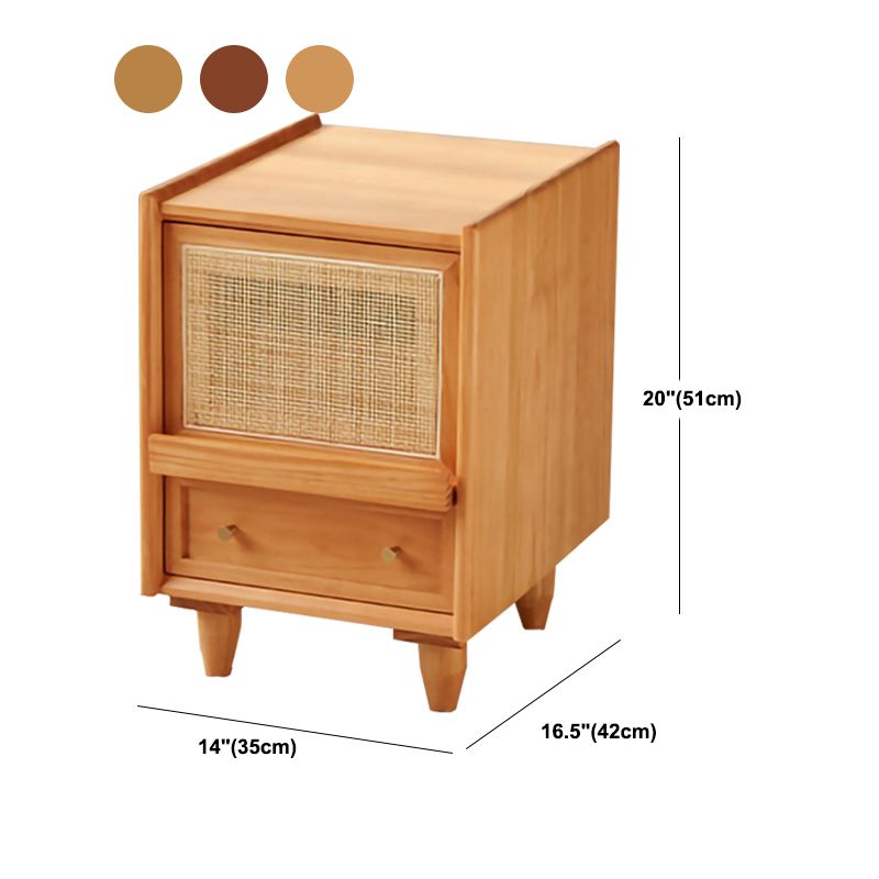 Modern Lower Shelf Nightstand Rattan Bedside Cabinet for Bedroom