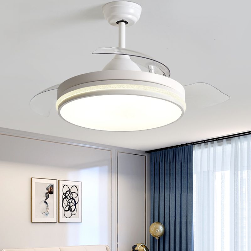 Contemporary Round Ceiling Fan Dining Room LED Semi Flush Light with Convertible Blades