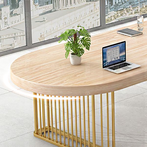 Oval Office Desk Solid Wood Conference Desk with Gold Iron Legs for Meeting Room