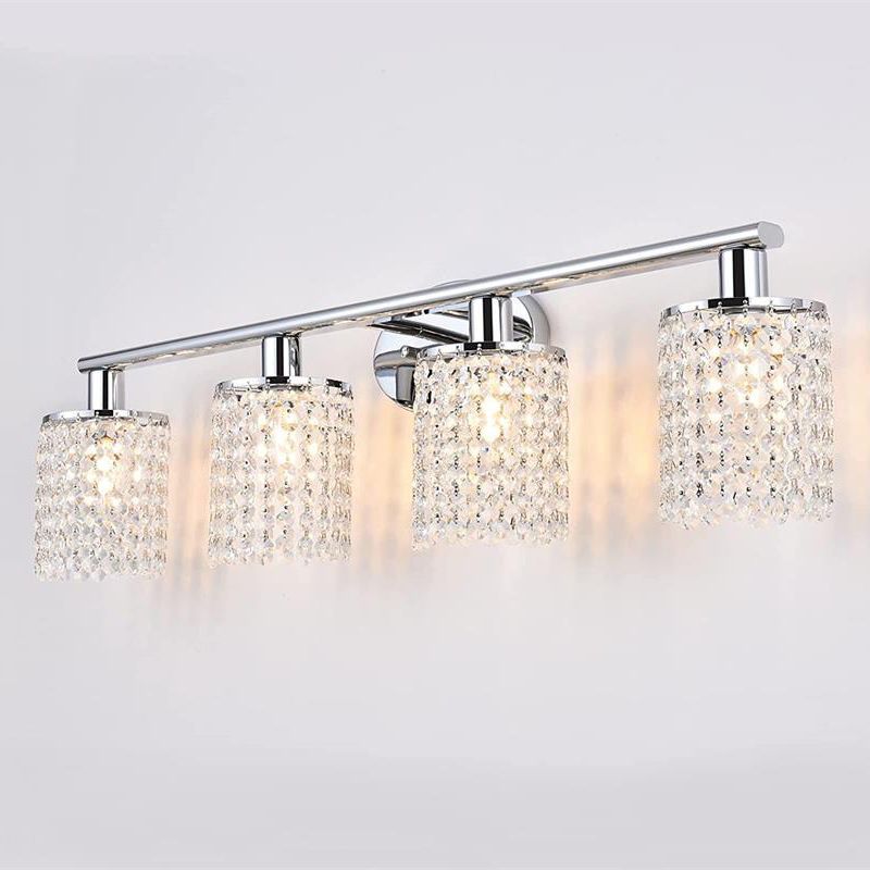 Clear Crystal Tassel Bath Vanity Light 2 / 3 / 4 - Light Metal Bathroom Vanity Lighting