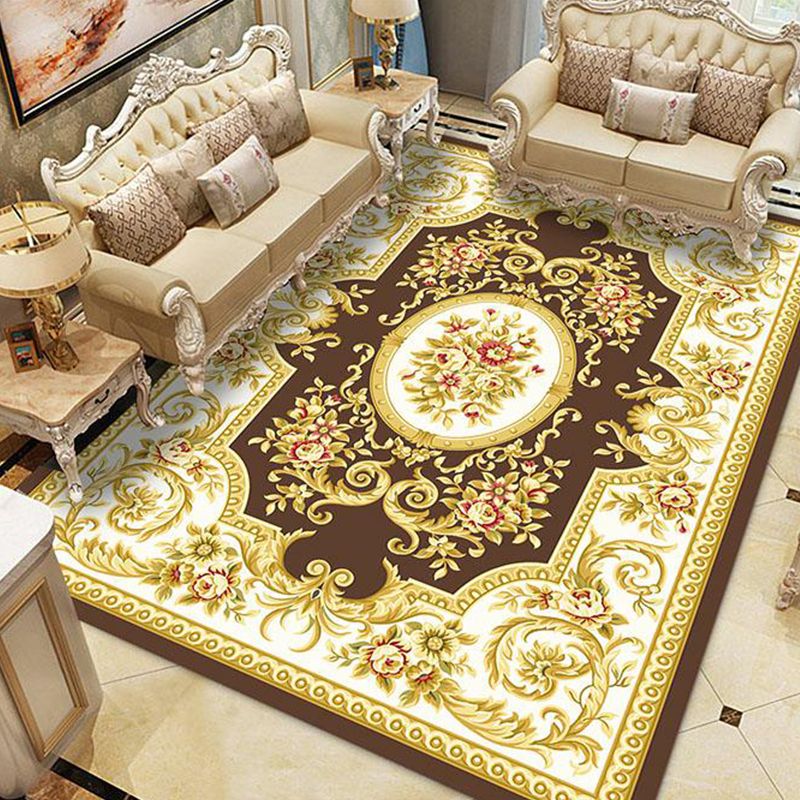 Multi Colored Retro Rug Polyster Flower Printed Area Carpet Non-Slip Washable Stain-Resistant Indoor Rug for Living Room