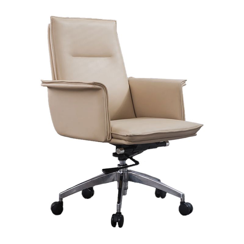 High Back Leather Swivel Office Chair with Chrome Arms Upholstered Task Chair