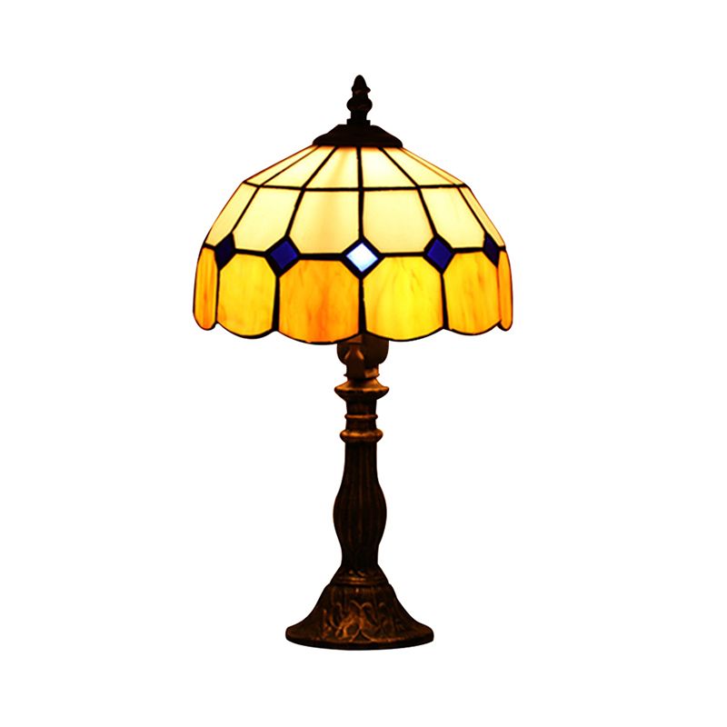 Domed Accent Table Lamp Retro Style Stained Glass 1 Light Decorative Accent Lamp for Bedside