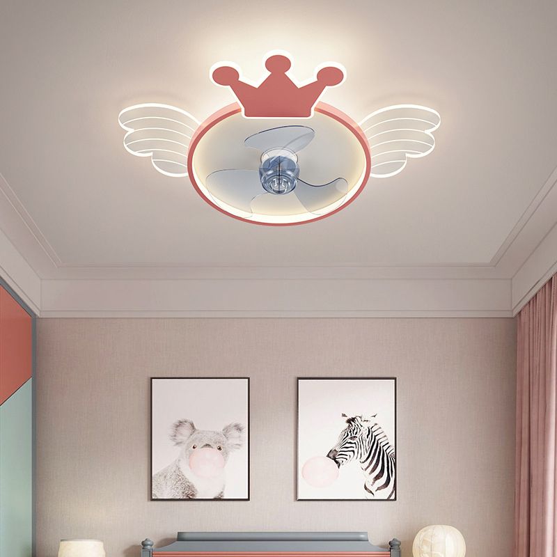 Acrylic Fan Ceiling Light Wing and Crown Cartoon LED Semi-Flush Mount Light for Baby Room