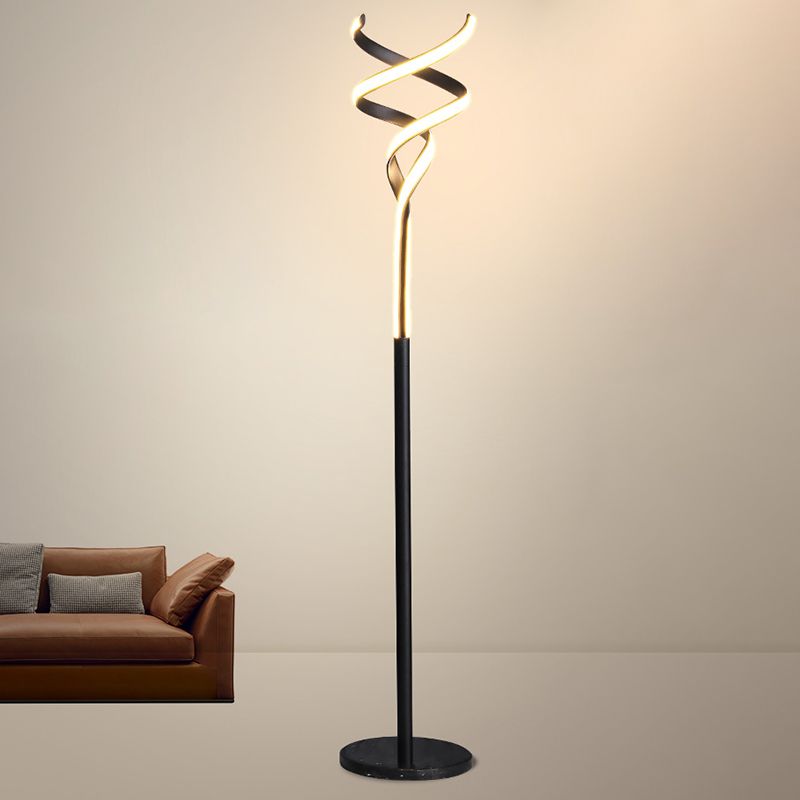 Spiral Metallic Accent Floor Light Minimalistic LED Stand Up Lamp for Living Room