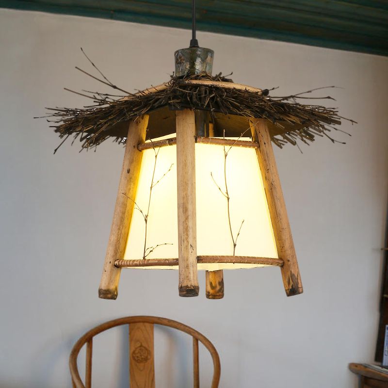 1 Bulb Apparecchiatura di illuminazione sospesa in legno giapponese a sospensione in lampadina in beige per il ristorante