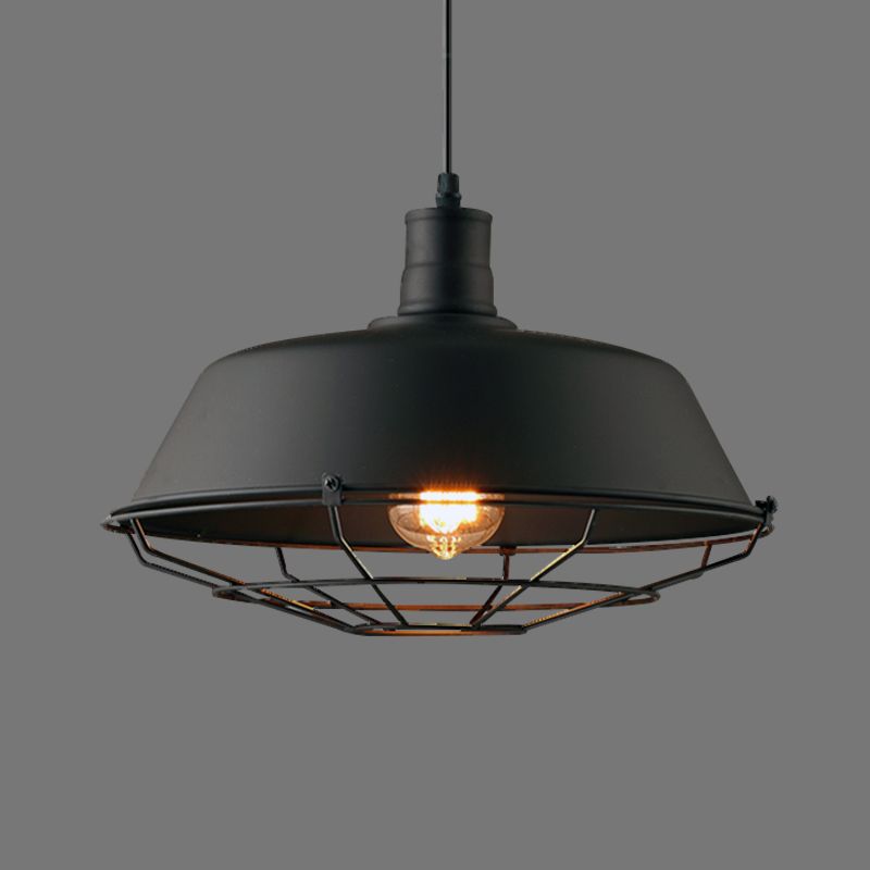 Metal Shaded Pendant Light Fixture Industrial Restaurant Ceiling Pendant Light in Black