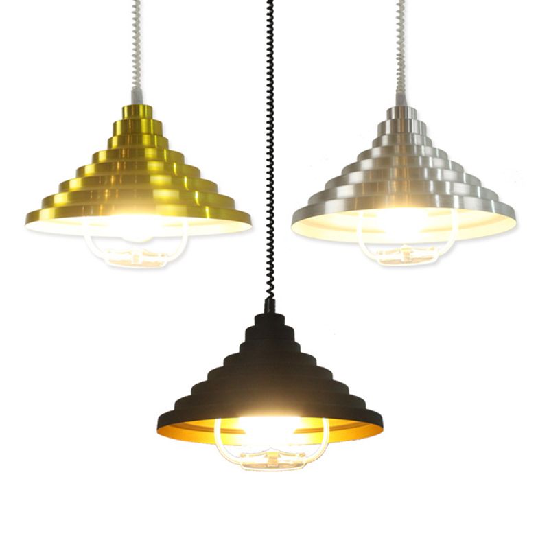 Aluminum Pyramid Shape Hanging Light Adjustable Spring Suspension Wire Pendant Lamp with Handle Power Switch