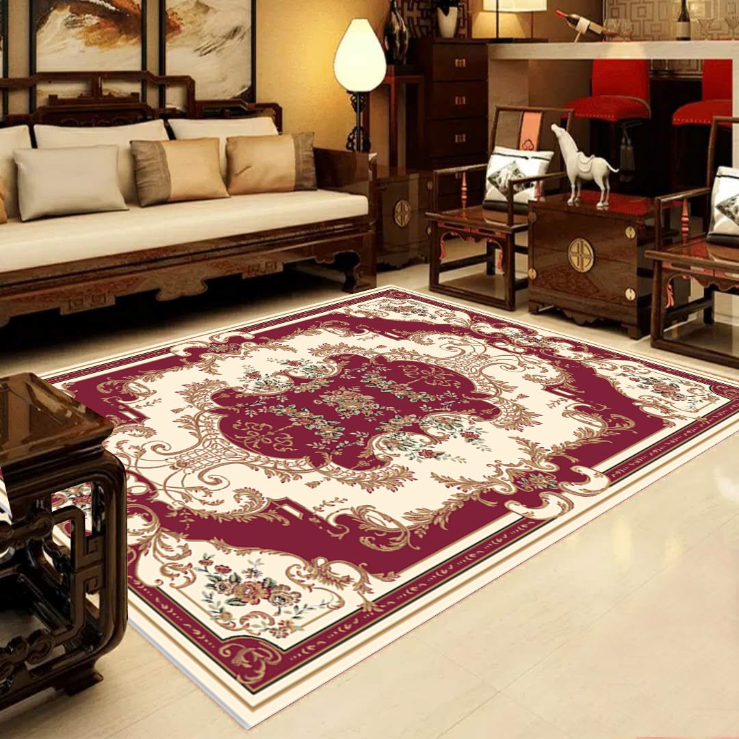 Retro Multi-Color Western Rug Synthetics Floral Pattern Area Carpet Non-Slip Washable Rug for Living Room