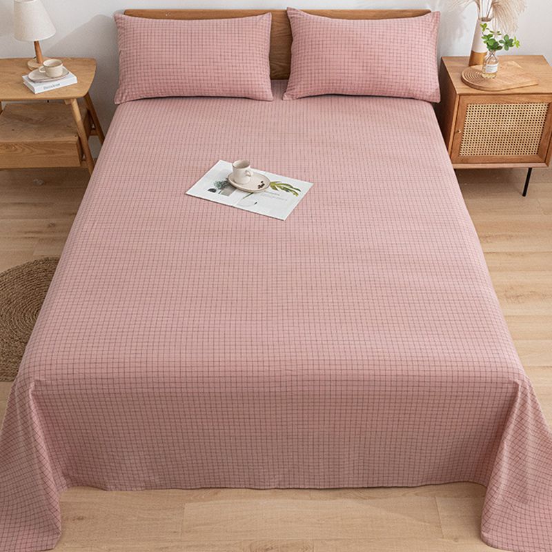 Cotton Bed Sheet 1-Piece Grid Pattern Fade Resistant Sheet Sets