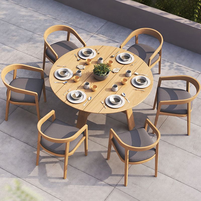 Solid Wood Top Patio Table Contemporary Style Water Resistant Dining Table