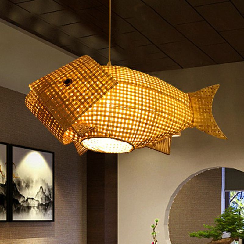 Luce a soffitto a forma di pesce intrecciata in bambù Light Asia ASIAN ASIGLIO BEIGE Sospensione per il ristorante