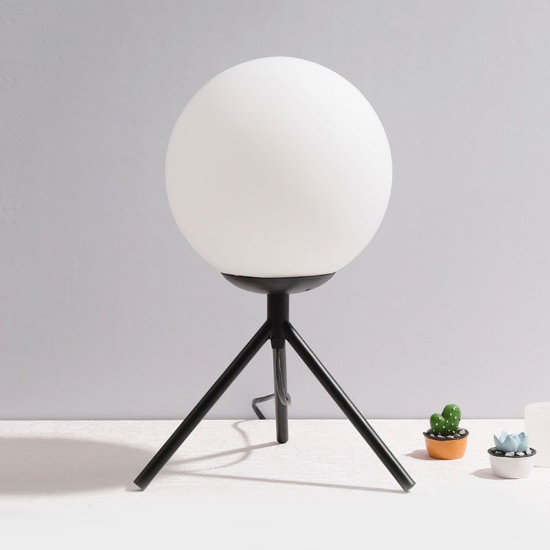 White Glass Globe Table Lamp Modern 1 Light Black/Gold Night Table Lamp with Tripod Base