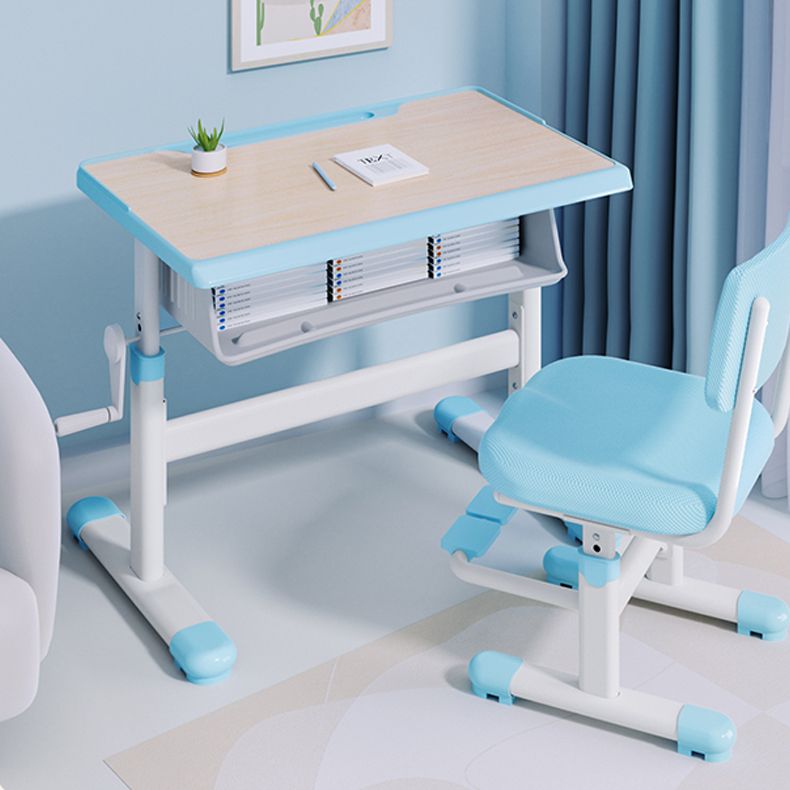 Pink and Blue Student Desk Adjustable Metal and Wood Kid's Desk