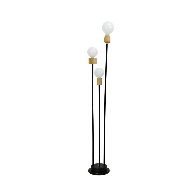 Bulb Floor Light Minimalist Metallic 3-Head Study Room Stand Up Lamp with Three Columns in Black