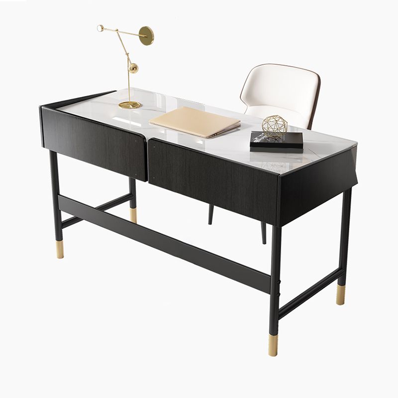 2 Drawers Writing Desk Rectangular Shaped Office Desk in Black/White