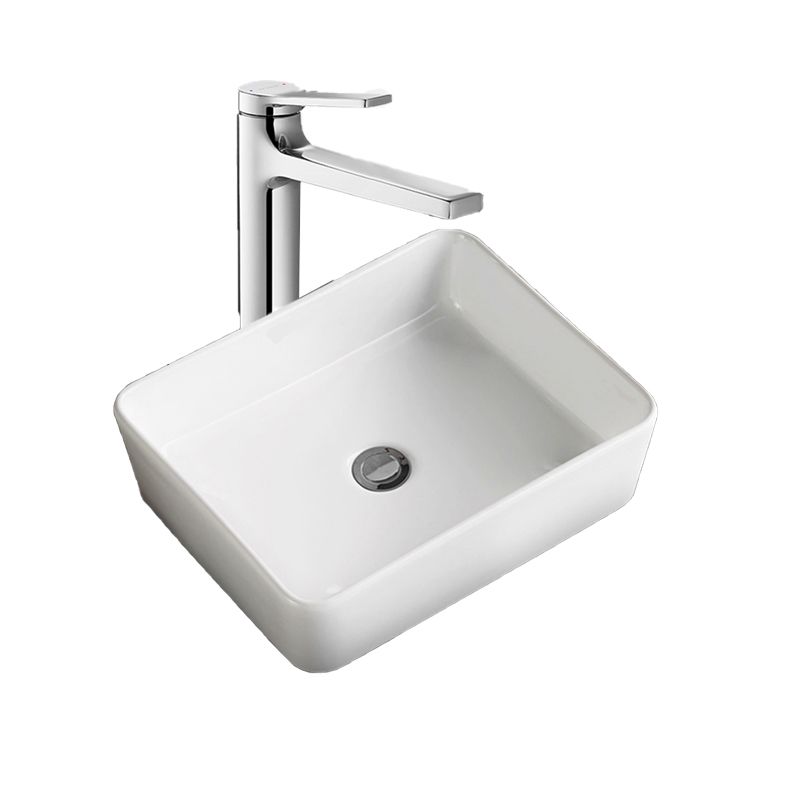 Modern Bathroom Sink Porcelain Square Vessel Lavatory Sink with Pop-Up Drain