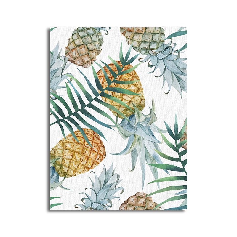 Yellow Pineapples Print Wall Decor Textured Tropical Dining Room Canvas Wall Art