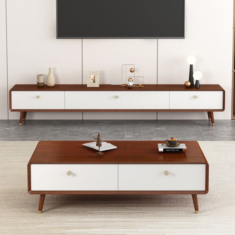 Solid Wood 13.78" H TV Stand Nordic 2 Drawers TV Stand Console