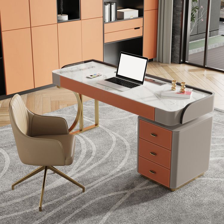 Stone Curved Office Desk Glam 29.53" Tall Writing Desk with Drawers