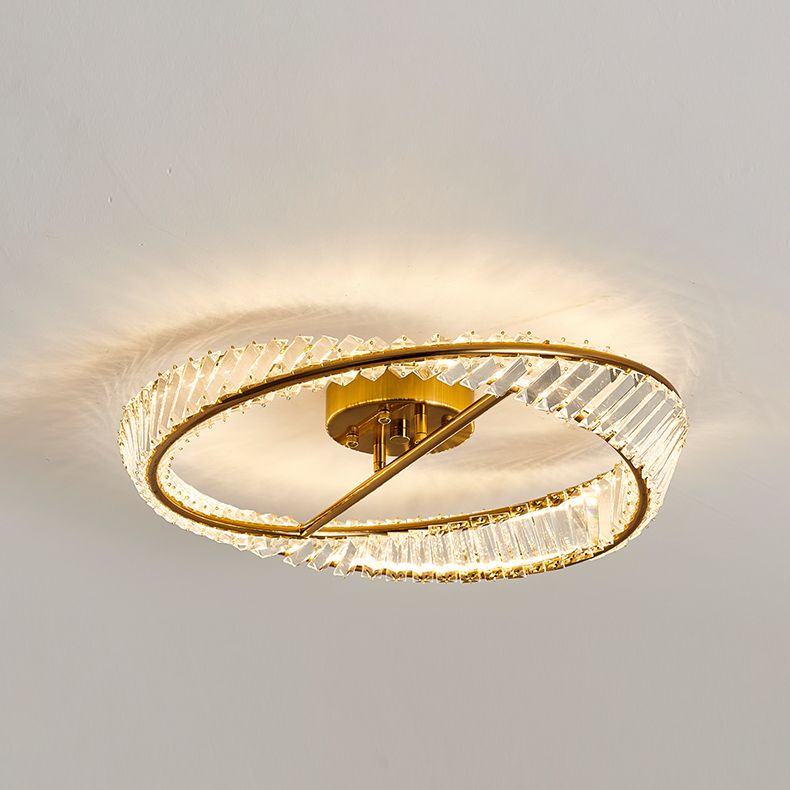 Crystal Gold LED Ceiling Light in Modern Artistic Style Electroplate Metal Linear Flush Mount