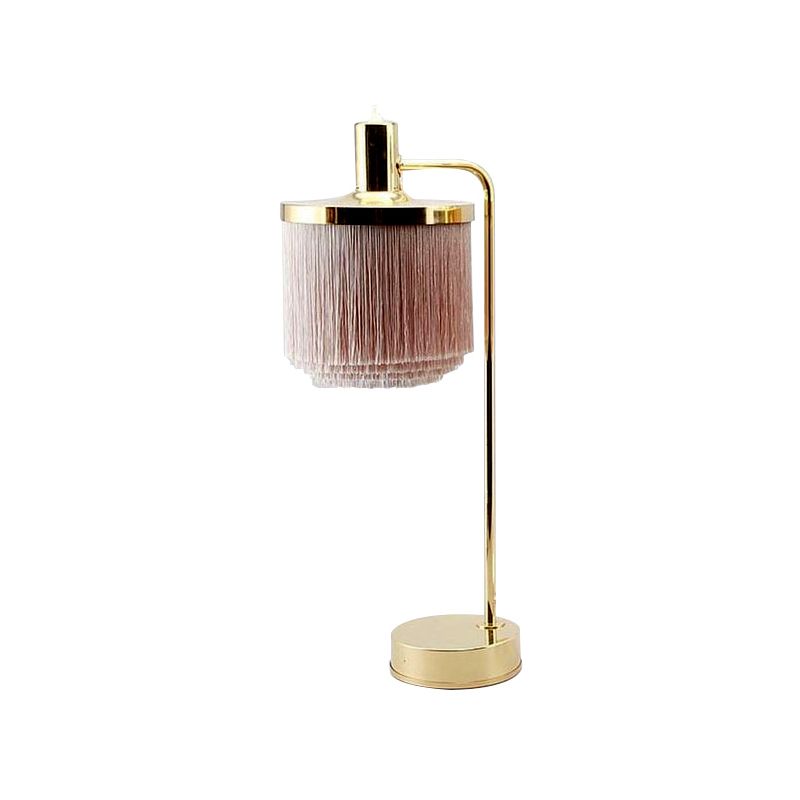 Tassels Fabric Desk Light Modernist 1 Head Pink Night Table Lamp with Gold Arm for Bedside