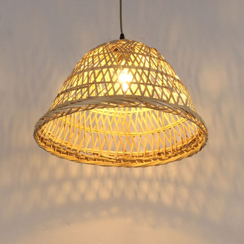 Illuminazione a pendente a forma di beige a forma di campana Nordic 1 testa di bambù appeso al soffitto per sala da pranzo