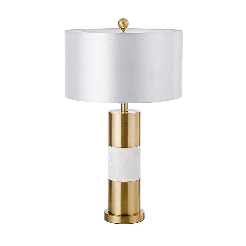 White Column Metal Table Lamp Minimalism 1-Light Fabric Nightstand Lighting for Bedroom