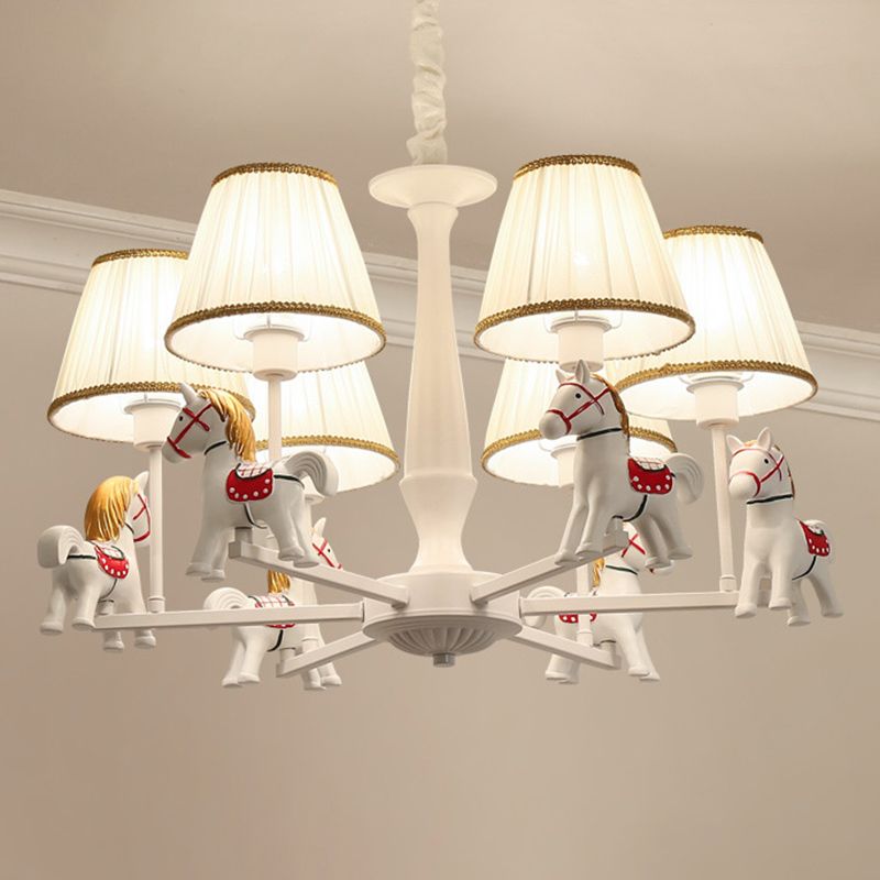 Carrousel kinderkamer hanglamp lichthars cartoon kroonluchter met taps toelopende stofschaduw in het wit