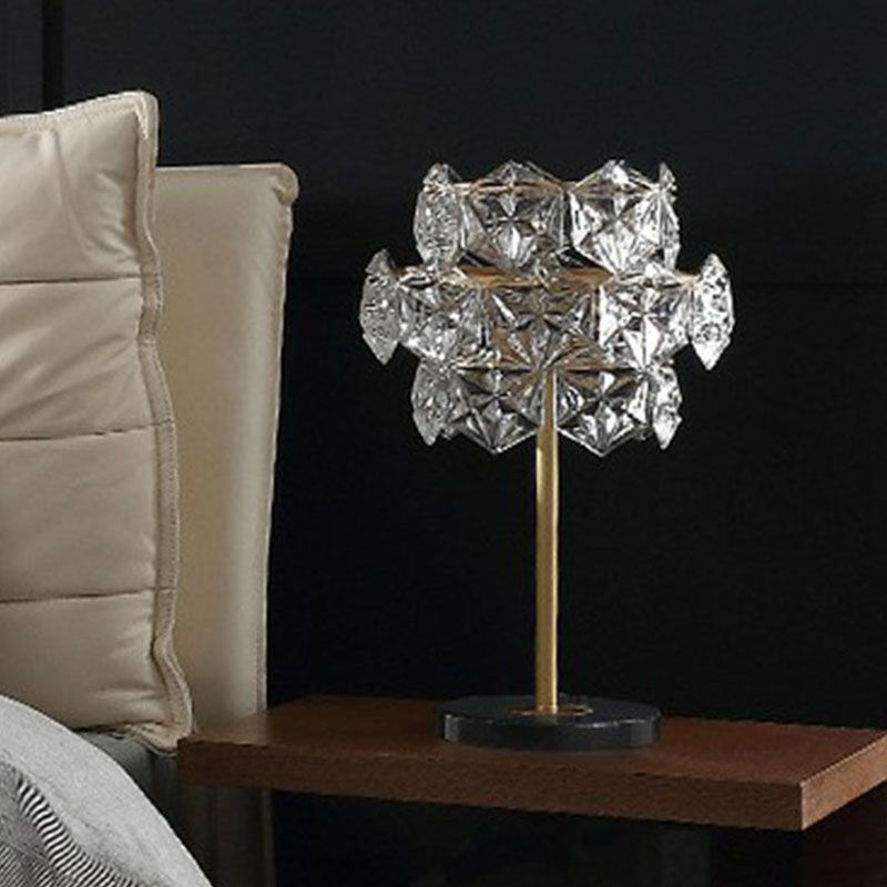 Clear Crystal Glass Snowflakes Nightstand Lamp Post-Modern 2 Bulbs Table Light in Gold