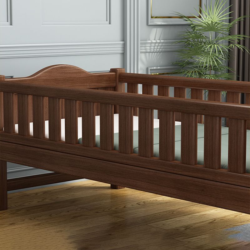 Traditional Coffee Baby Crib with Guardrail Solid Wood Arched Crib