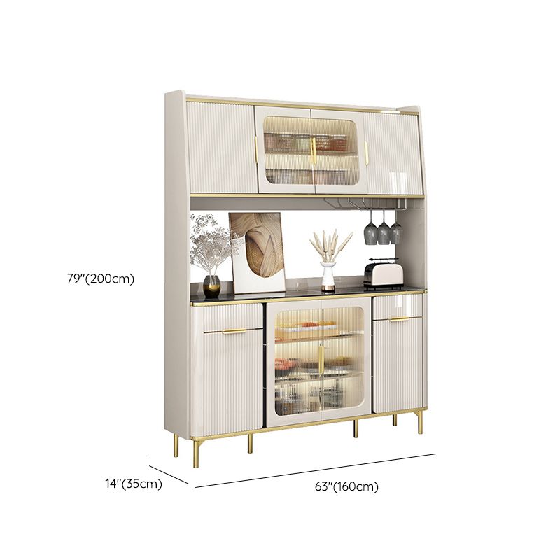 Modern Wood Dining Hutch Glass Doors Storage Cabinet with Doors