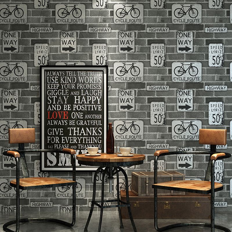 Brown Industrial Wallpaper 57.1-sq ft Traffic Sign and Brick Print Wall Covering for Bar