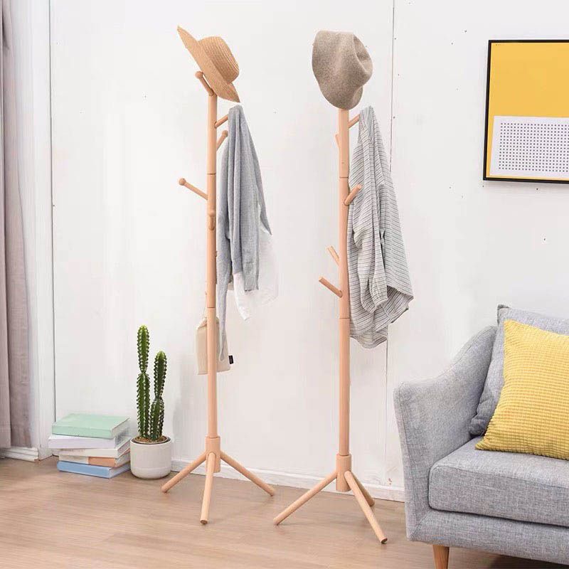 Solid Wood Entrance Hall Tree Modern Style Simple Home Floor Coat Rack