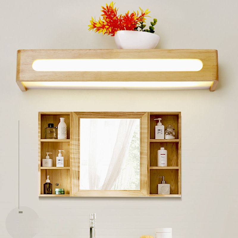 Contemporary Single Beige Bathroom Vanity Light LED Wooden Bath Bar