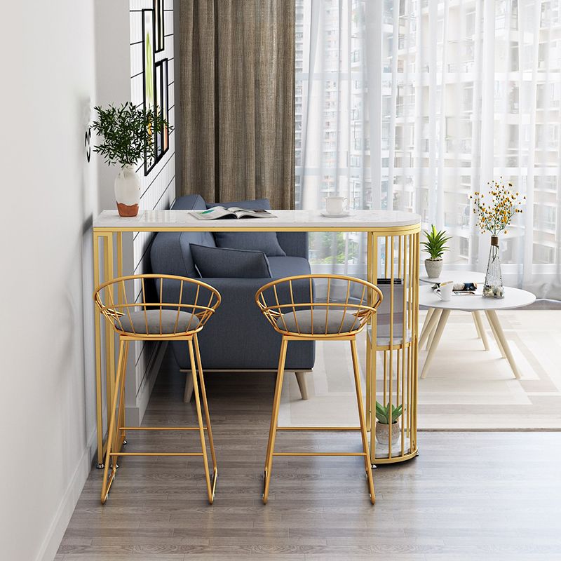 Glam Marble Table with Oval Table Top Gold Double Pedestal Table with 42-inch Height