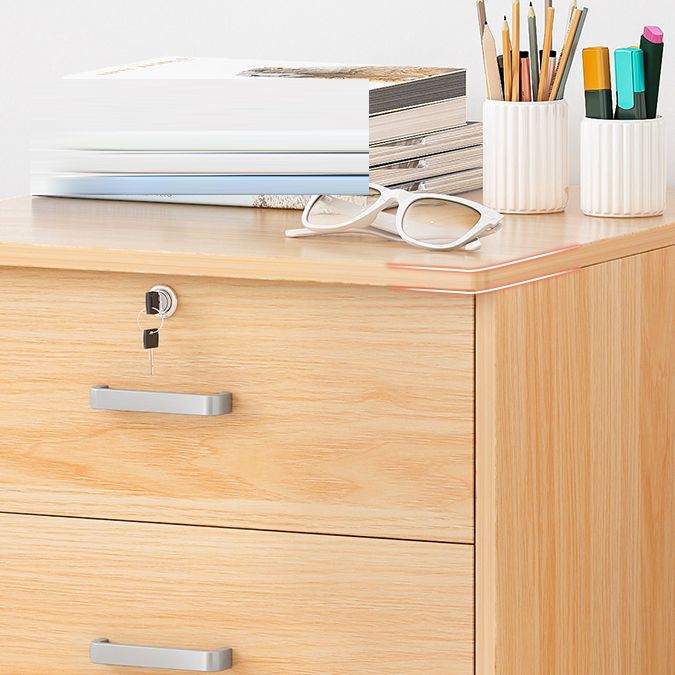 Contemporary File Cabinets Solid Wood Frame Key Lock File Pedestal Office