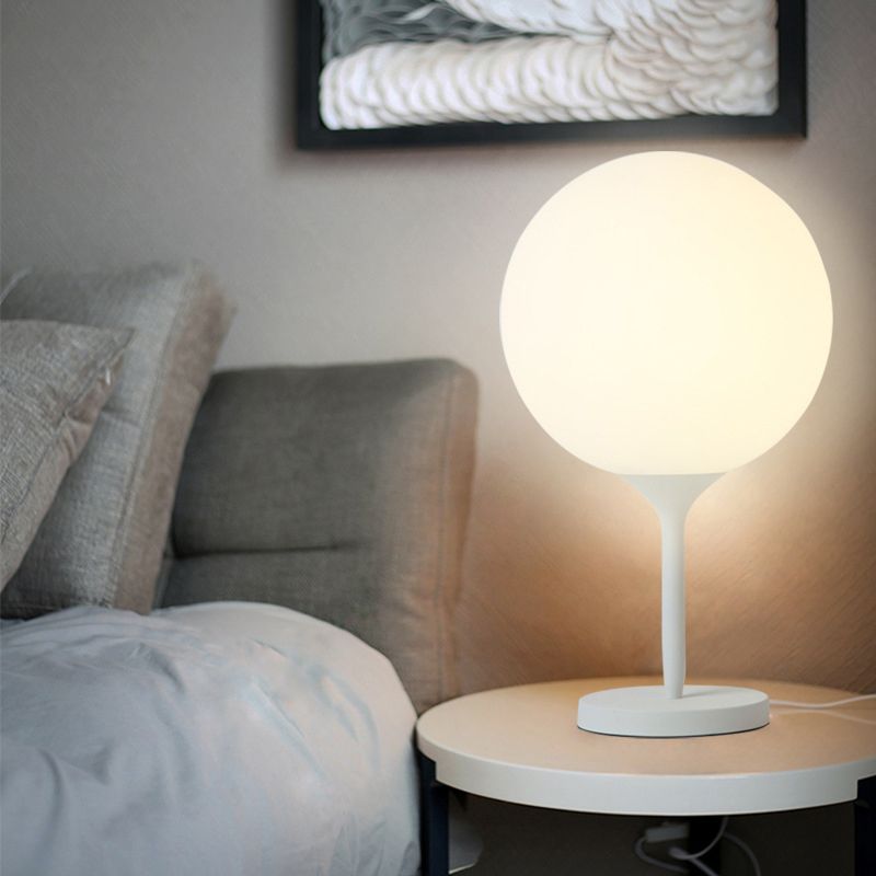 1 Light Bedside Table Light Contemporary White Nightstand Lamp with Globe Cream Glass Shade