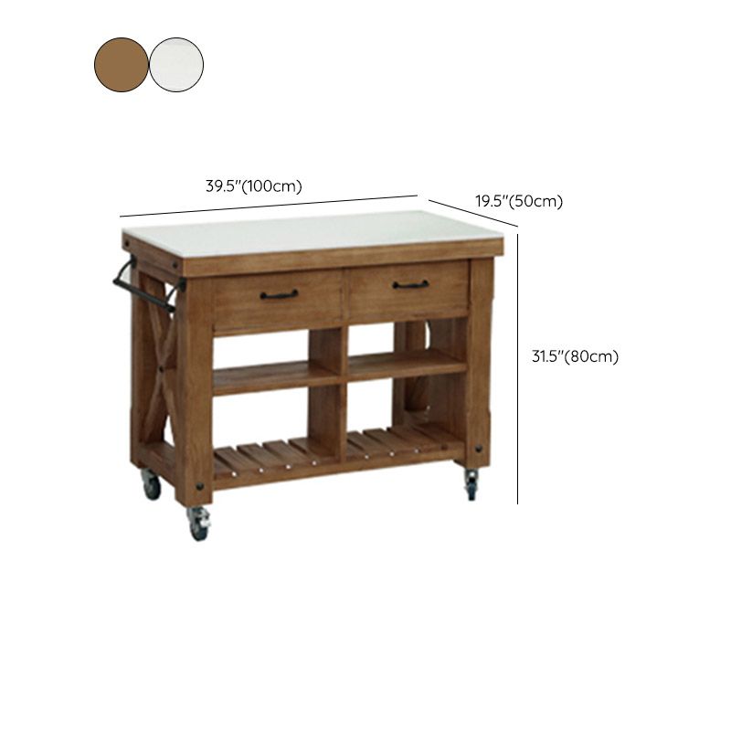 Modern Kitchen Island Table Pine Wood Prep Table with Towel Rack