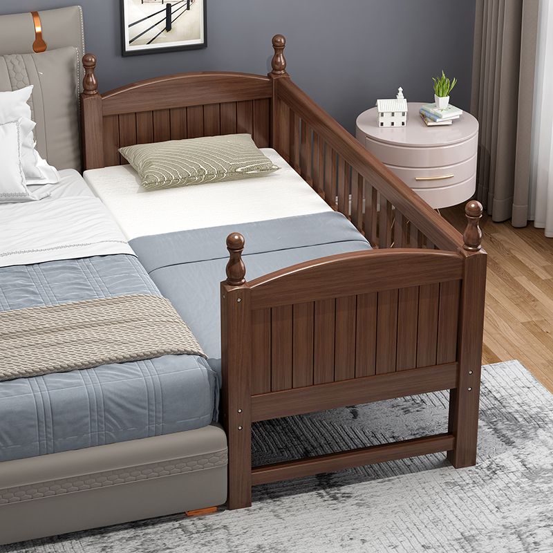 Solid Wood Baby Crib Walnut Color Crib with Guardrail and Mattress