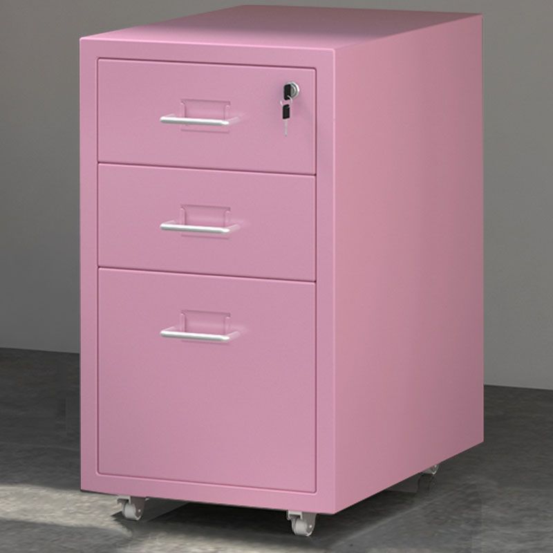 Home Office File Cabinet Modern Solid Color Metal Filing Cabinet On Castors