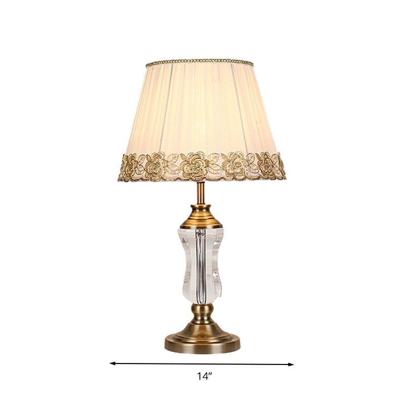 Crystal Conical Nightstand Light Traditionalism 1 Light Bedroom Table Lamp in White with Braided Trim